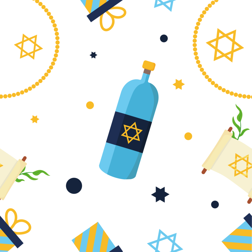 Jewish holiday background with bottles, scrolls and stars png