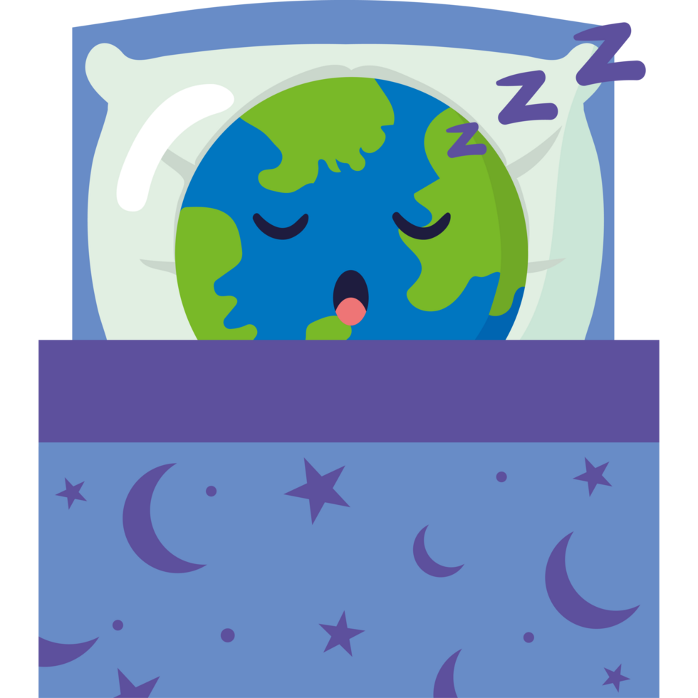 A cartoon earth sleeping in bed with a pillow png