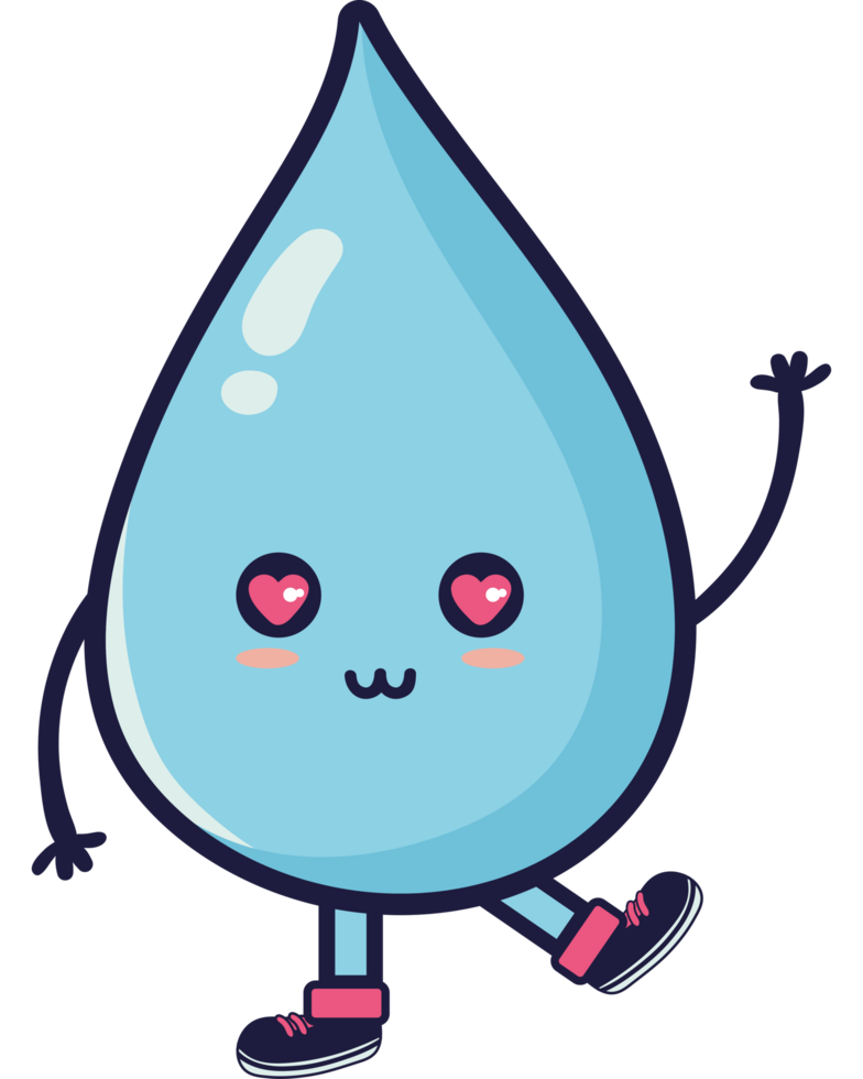 A cartoon water drop with a heart on its face png