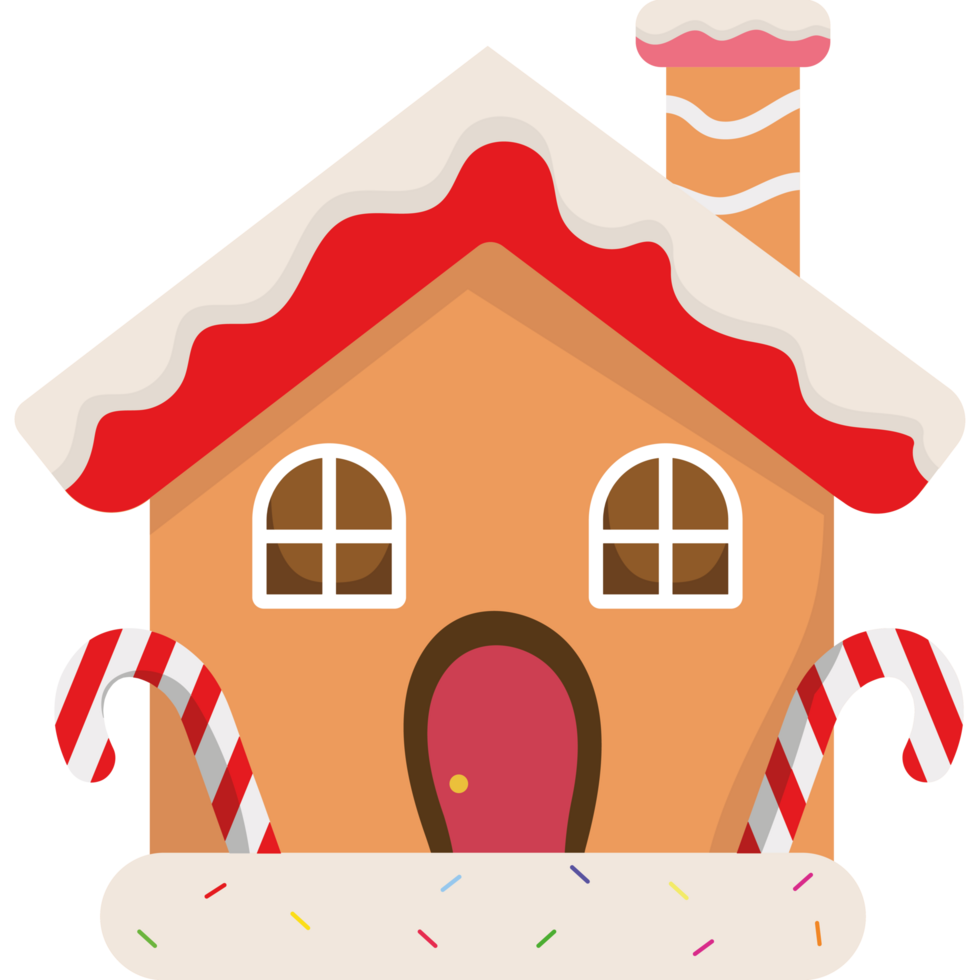 A gingerbread house with candy canes png