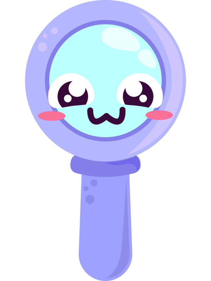 A cartoon blue magnifying glass with a smiley face png