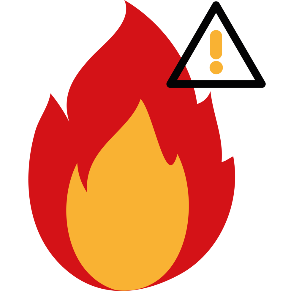 A fire with a warning sign on it png