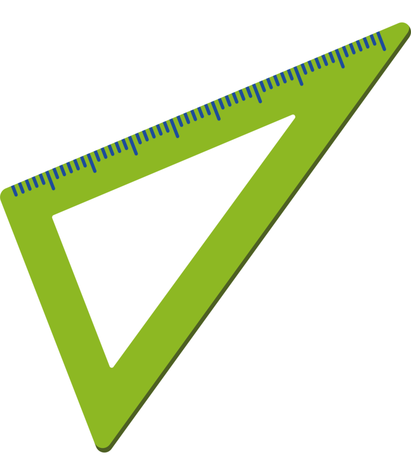 A green triangle shaped ruler with a blue line png