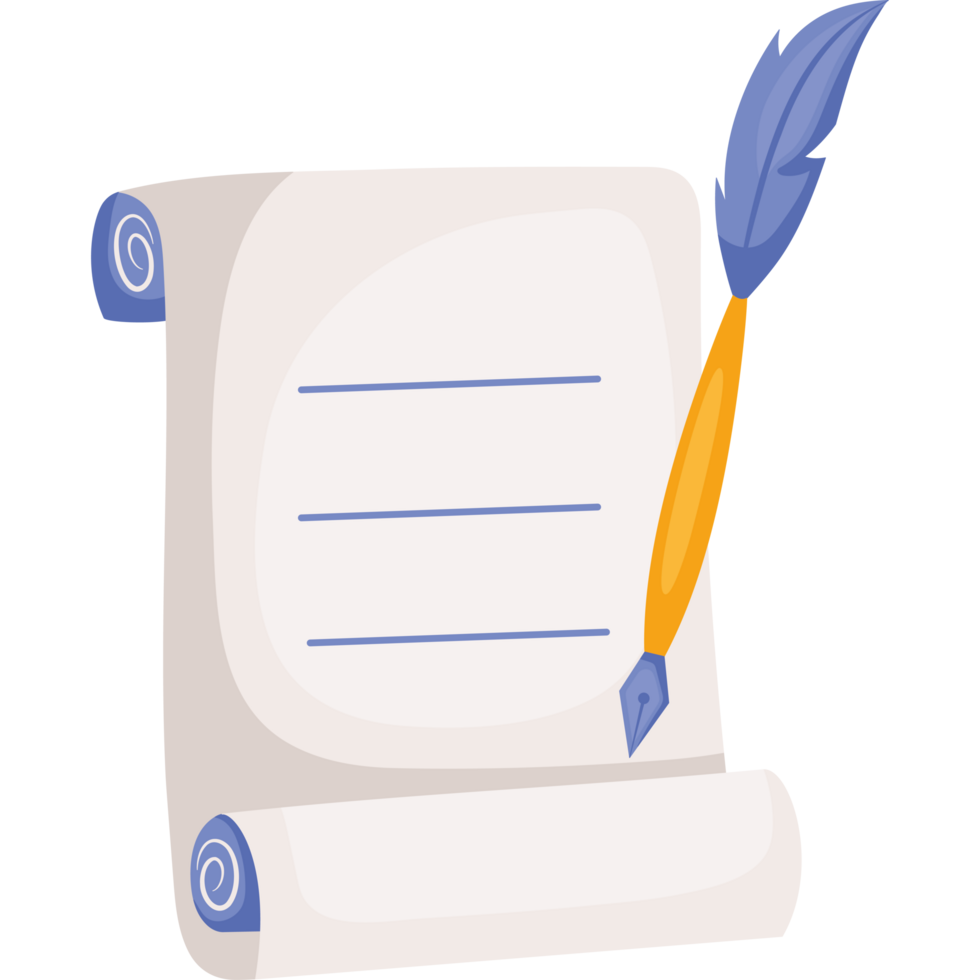 A scroll with a pen and paper png