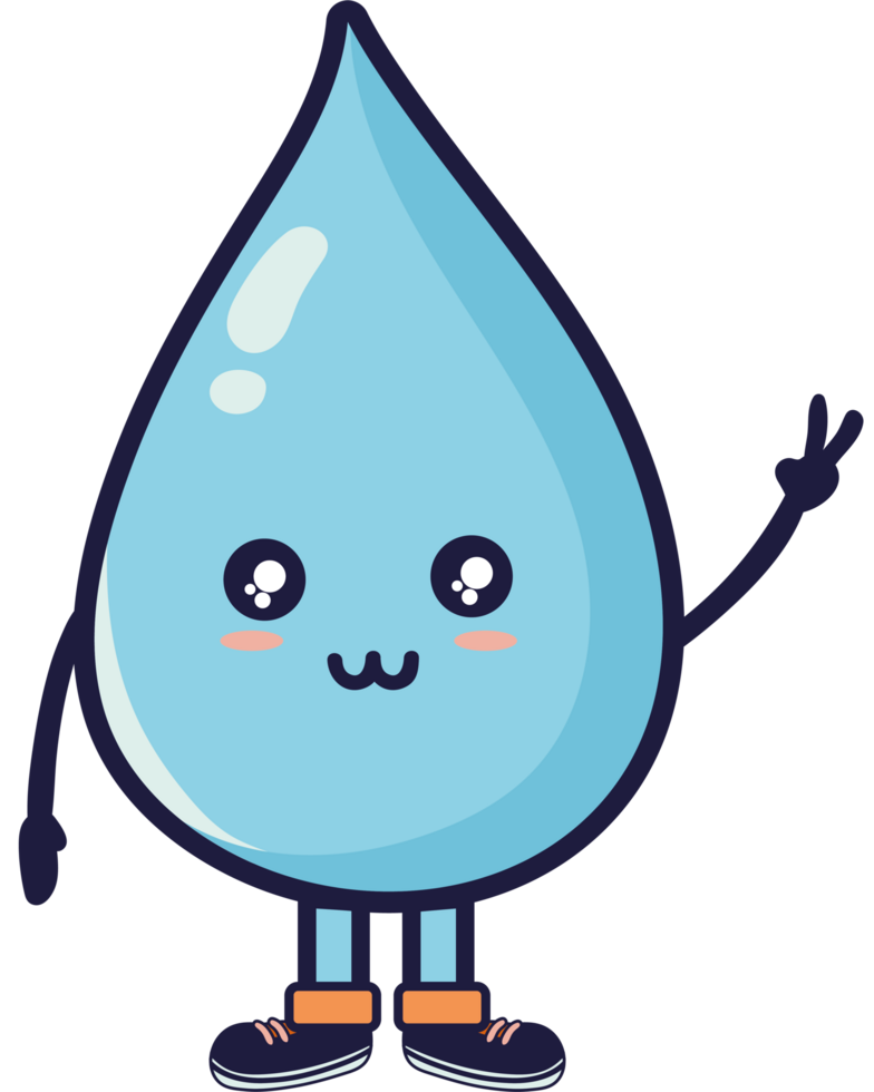 A cartoon water drop character with a hand up png