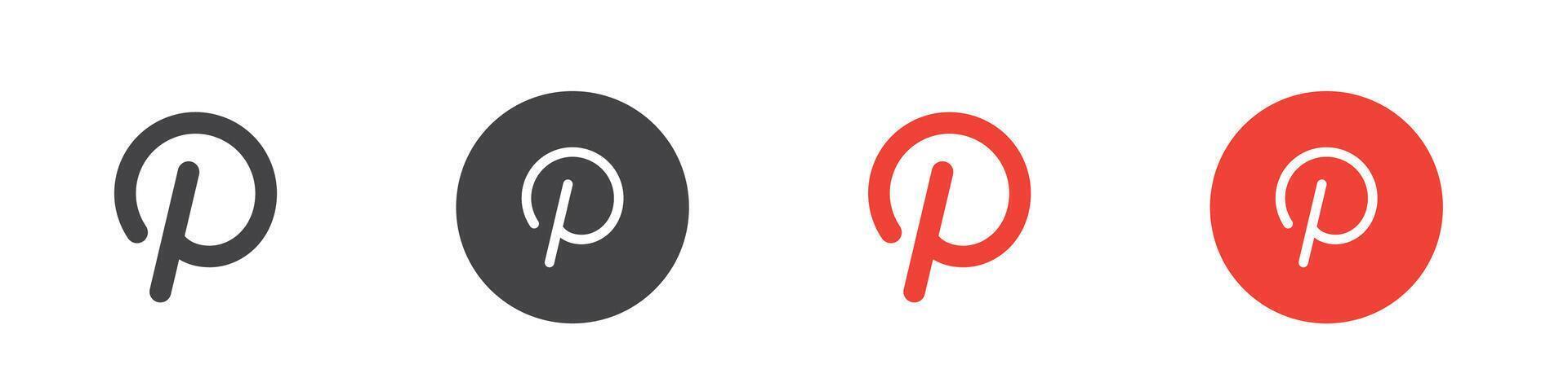 Printerest icon Flat set in black and white color vector