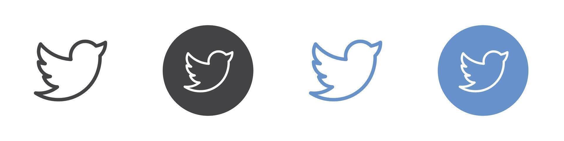 Twitter icon Flat set in black and white color vector