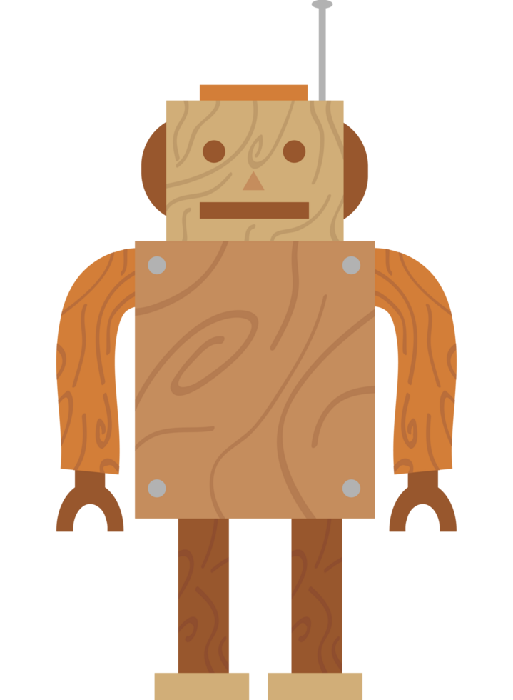 A cartoon robot with a wooden box on it png