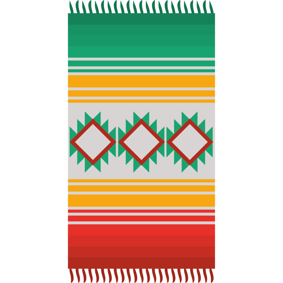 A colorful mexican blanket with a green, yellow and red design png