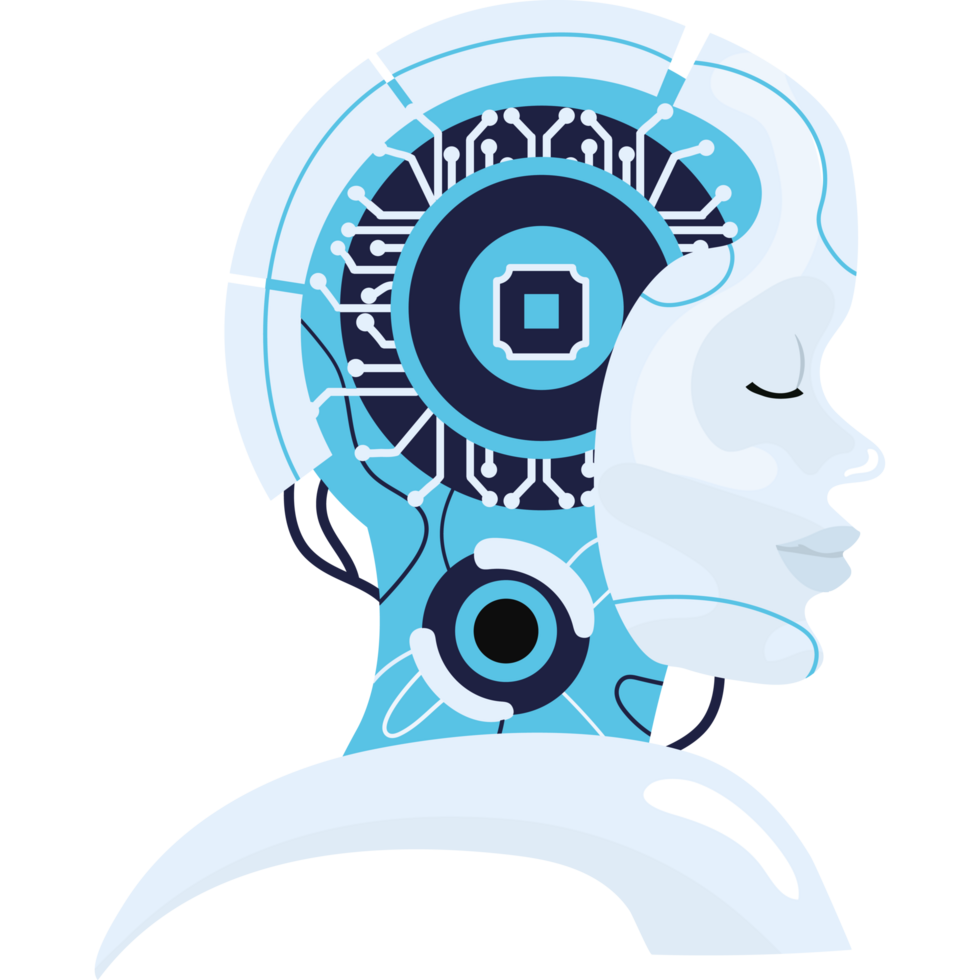 A robot head with a circuit board on it png