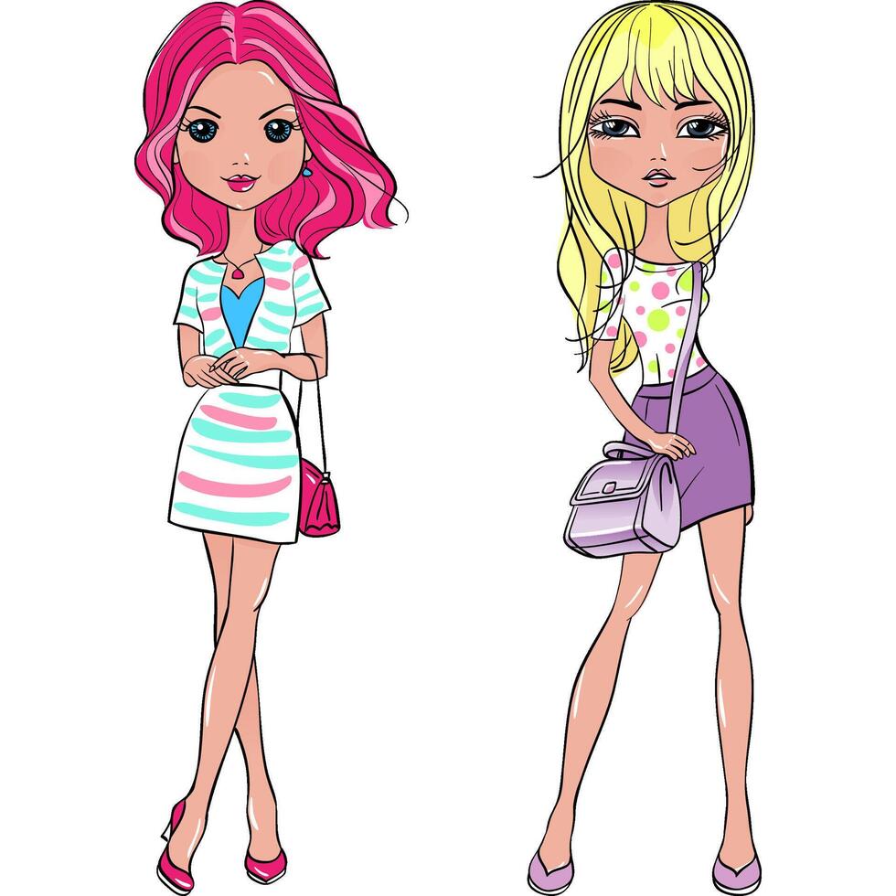 set fashion girls vector
