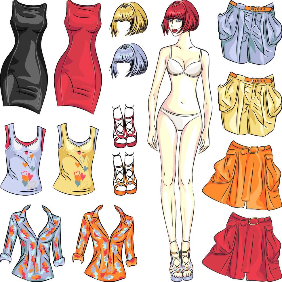 cute dress up paper doll vector
