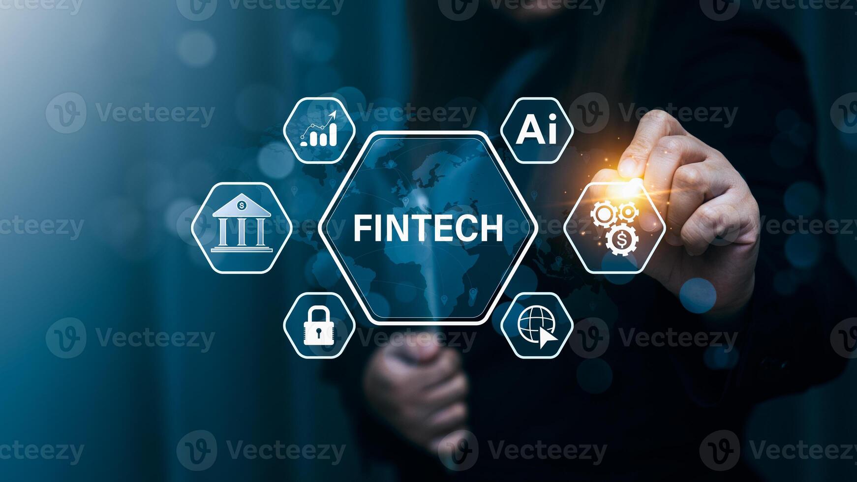 Fintech Technology, Integration of Financial Technology, Artificial Intelligence, and Modern Business Solutions in a Digital Era, internet payment, online shopping, financial technology concept. photo