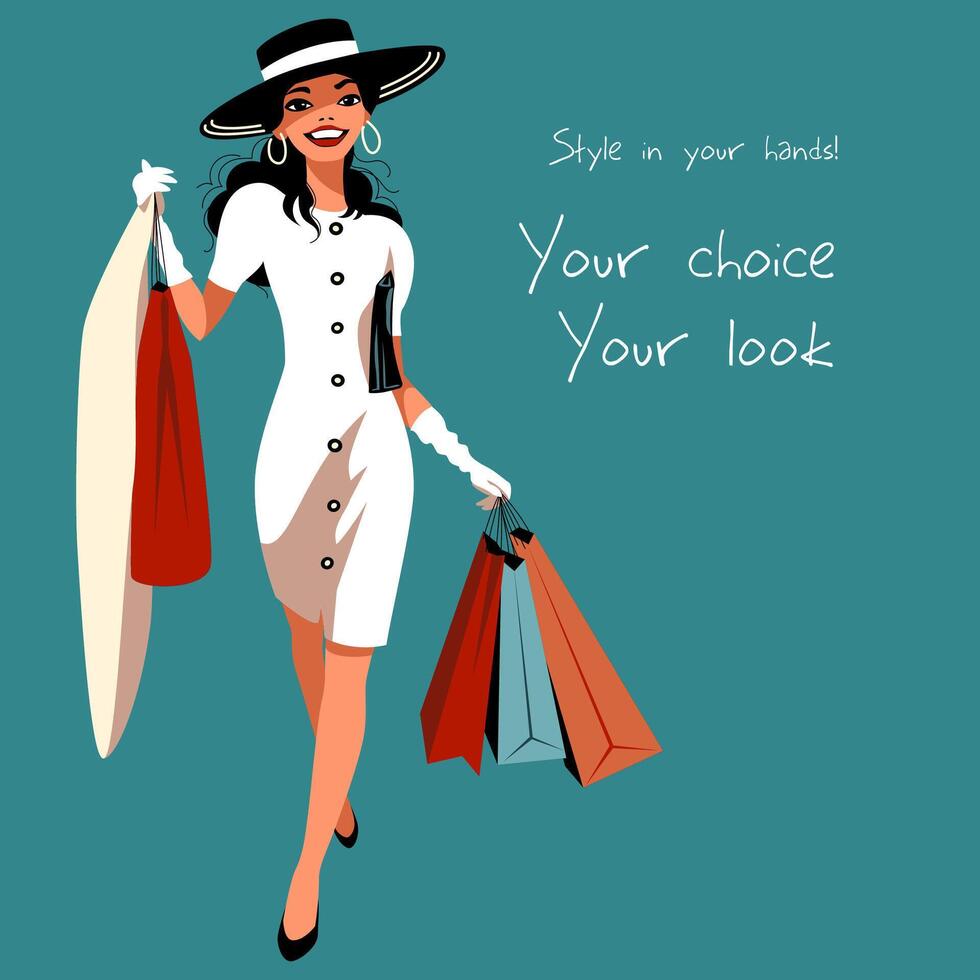 Stylish Woman Shopping Illustration vector