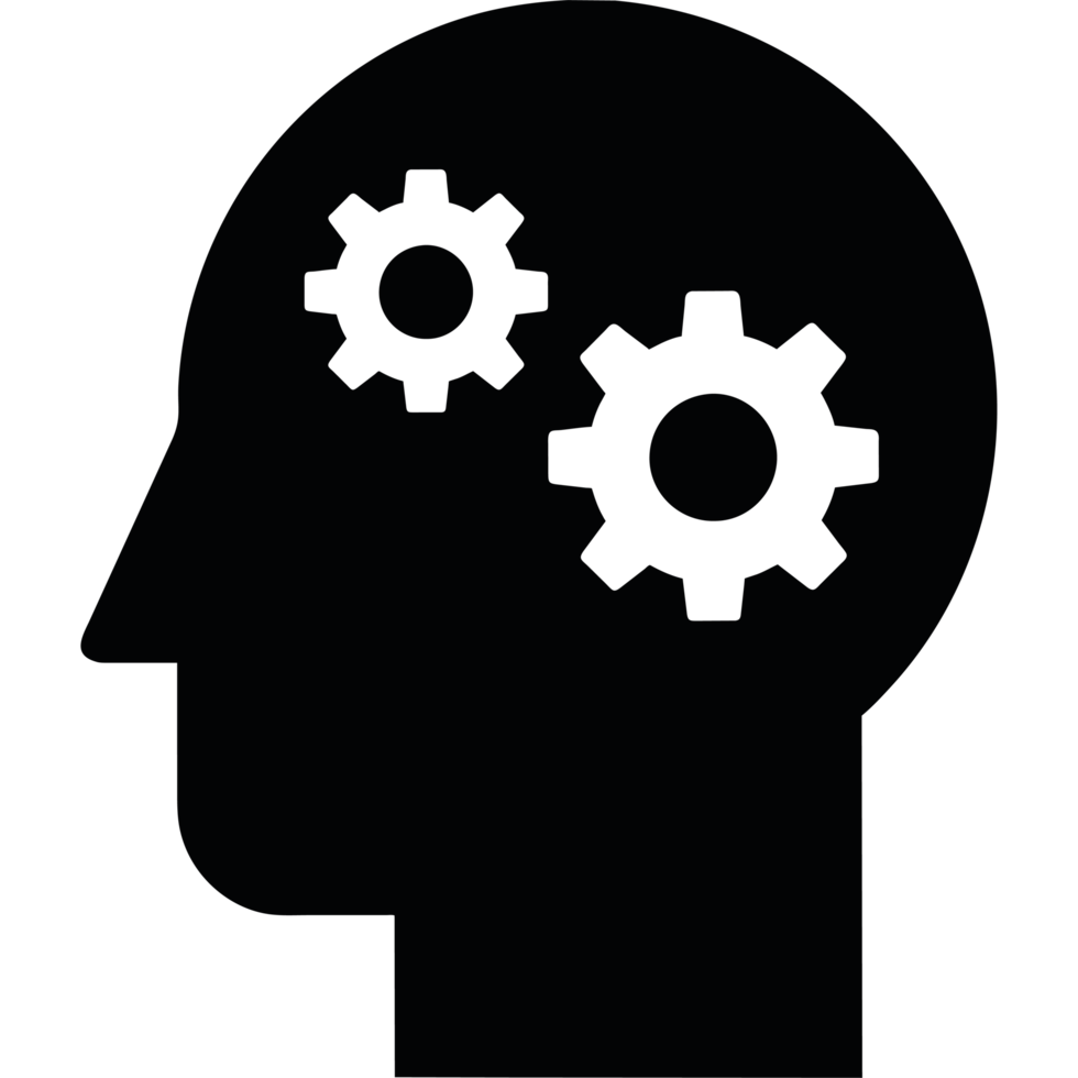 A silhouette of a head with gears in it png