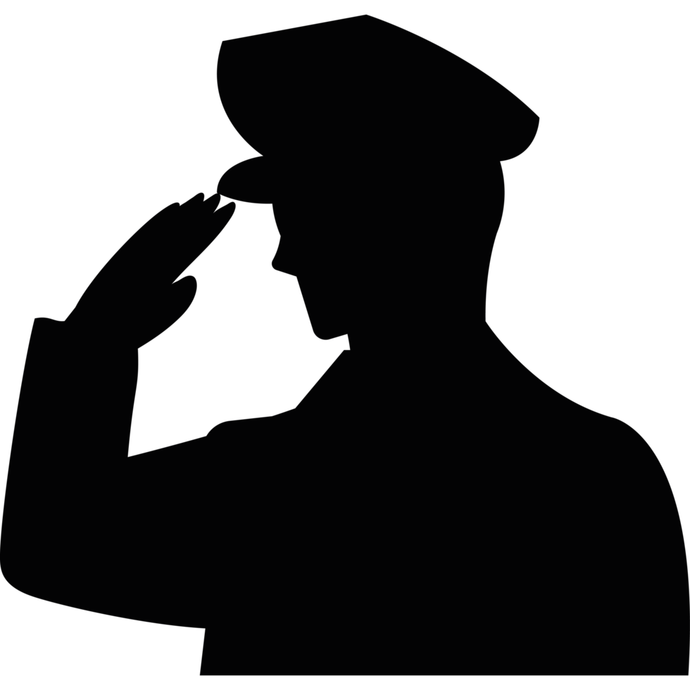 A silhouette of a man saluting his hand png