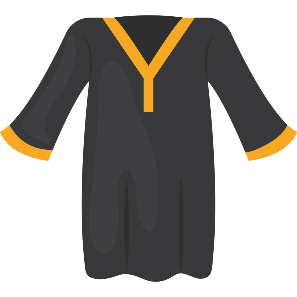 A black graduation gown with yellow trim png