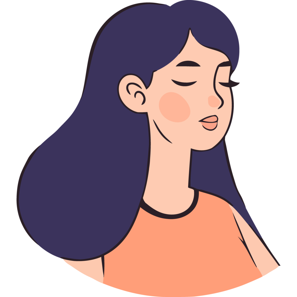 A woman with long hair and eyes closed png