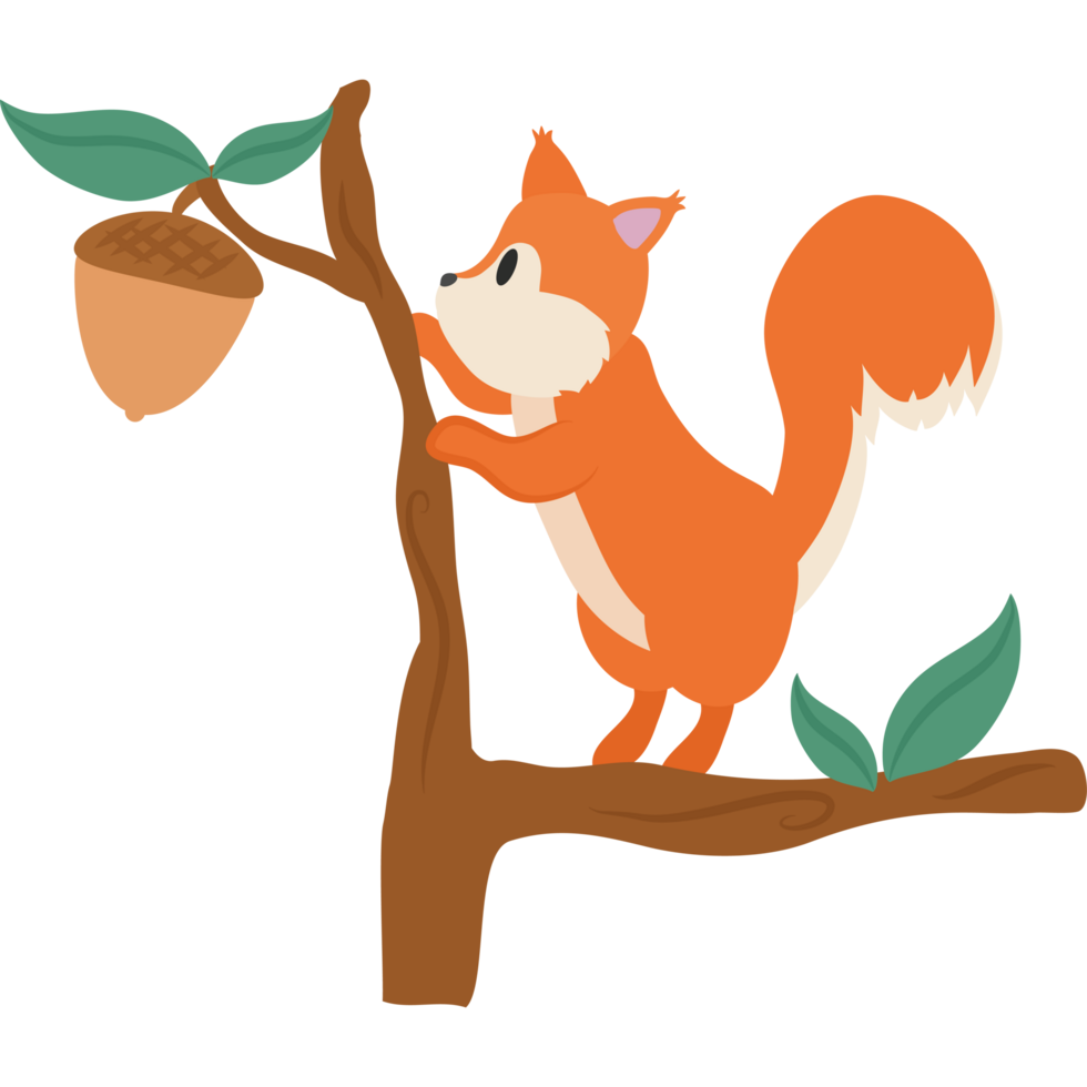 A cartoon squirrel climbing a tree branch png