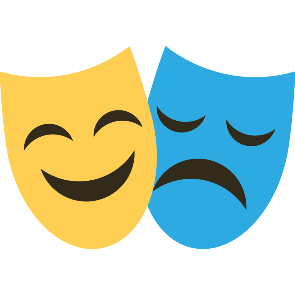 Two theater masks with sad faces png