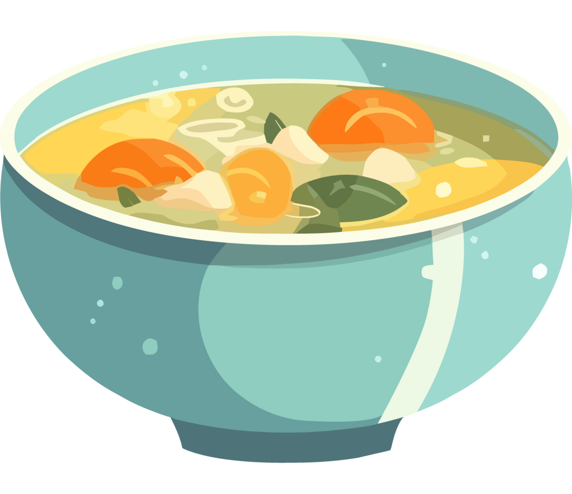 A bowl of soup with carrots and noodles png