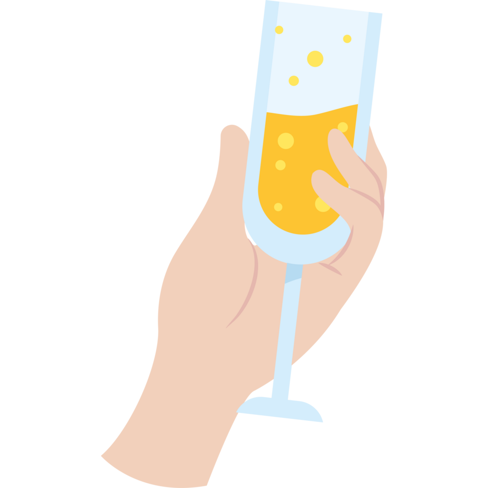 A hand holding up a glass of champagne png