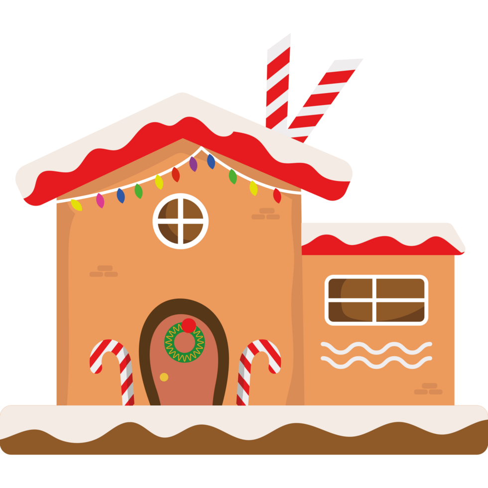 A gingerbread house with candy canes and a candy cane png