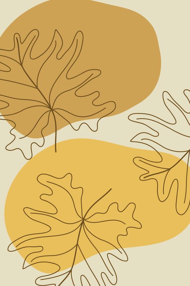 Line drawing of leaf monstera Modern boho single line art background vector