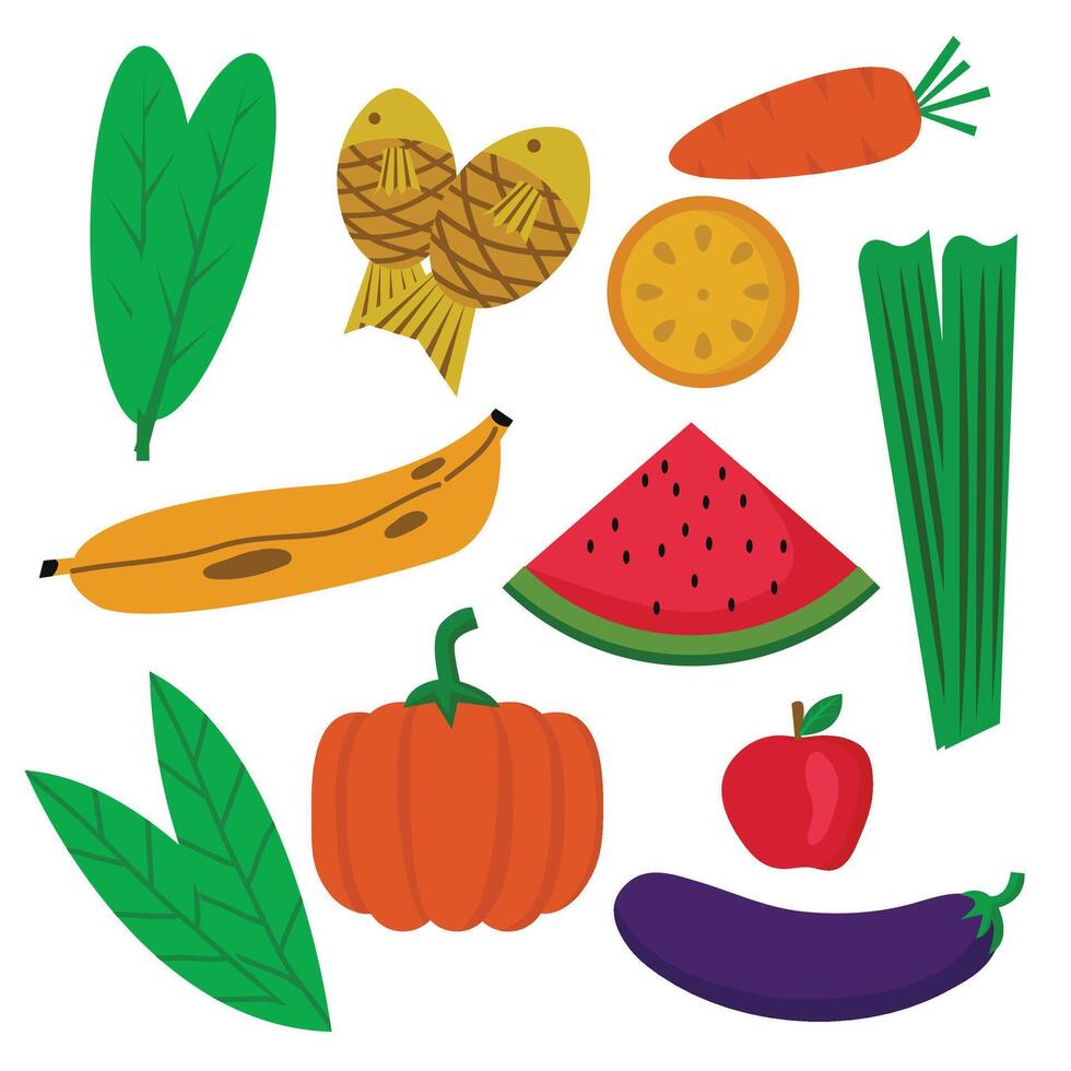 Flat design of foods ,fruits and vegetables collection. vector