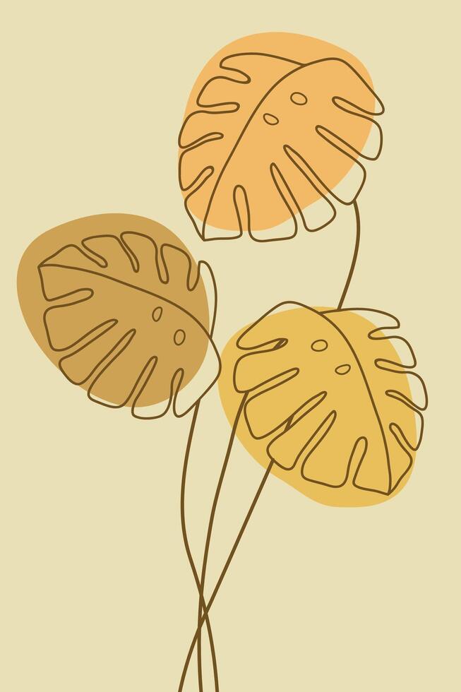 Line drawing of leaf monstera Modern boho single line art. illustration vector