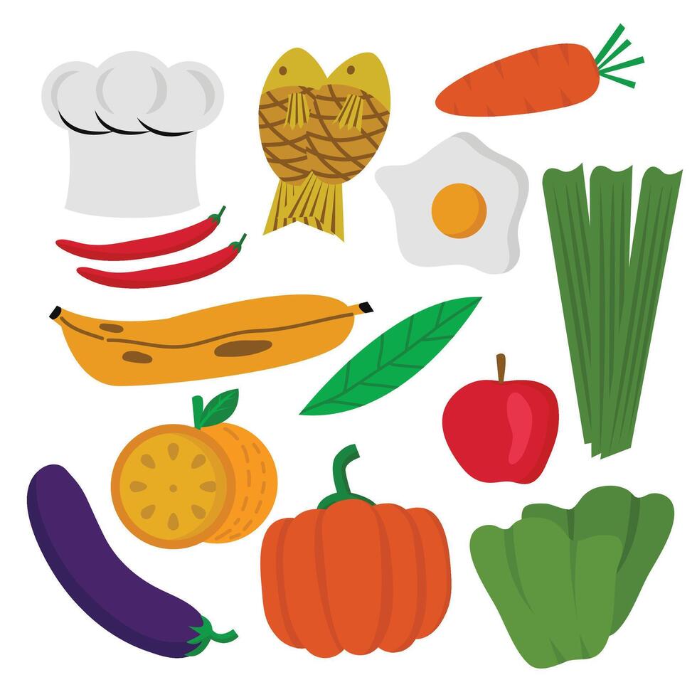 Flat design of foods ,fruits and vegetables collection. illustration vector