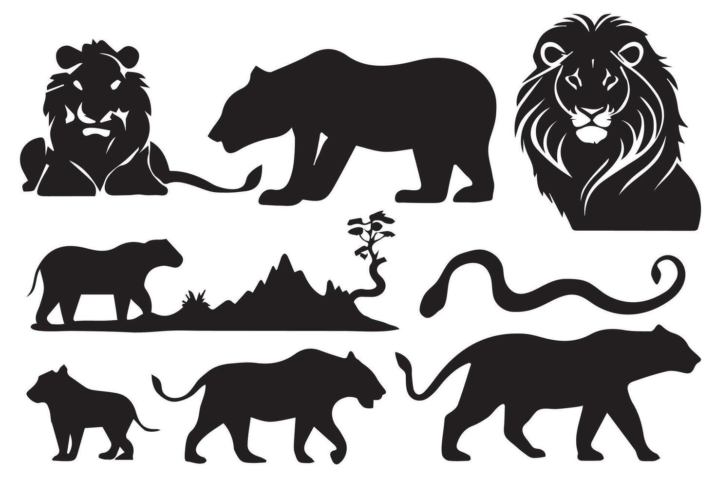 Set of wildlife animals illustration.Animals silhouette. illustration vector