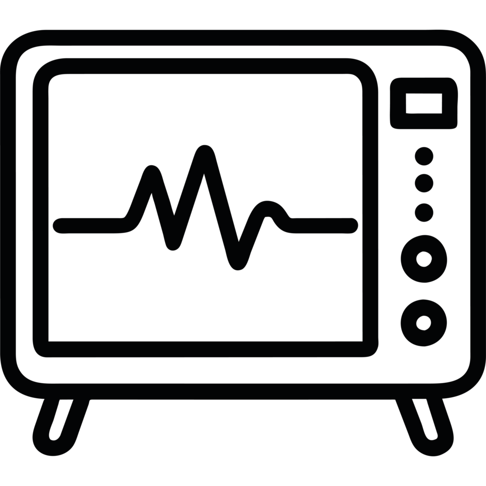A black and white image of a television with a heartbeat png