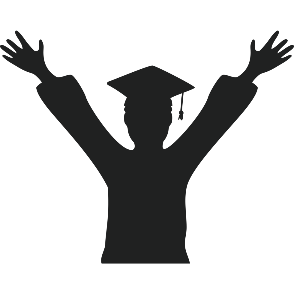 A silhouette of a person in a graduation cap with their hands up png