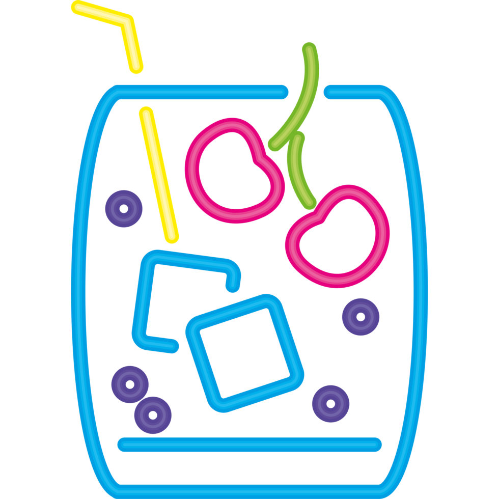 A neon sign with a drink and cherries png