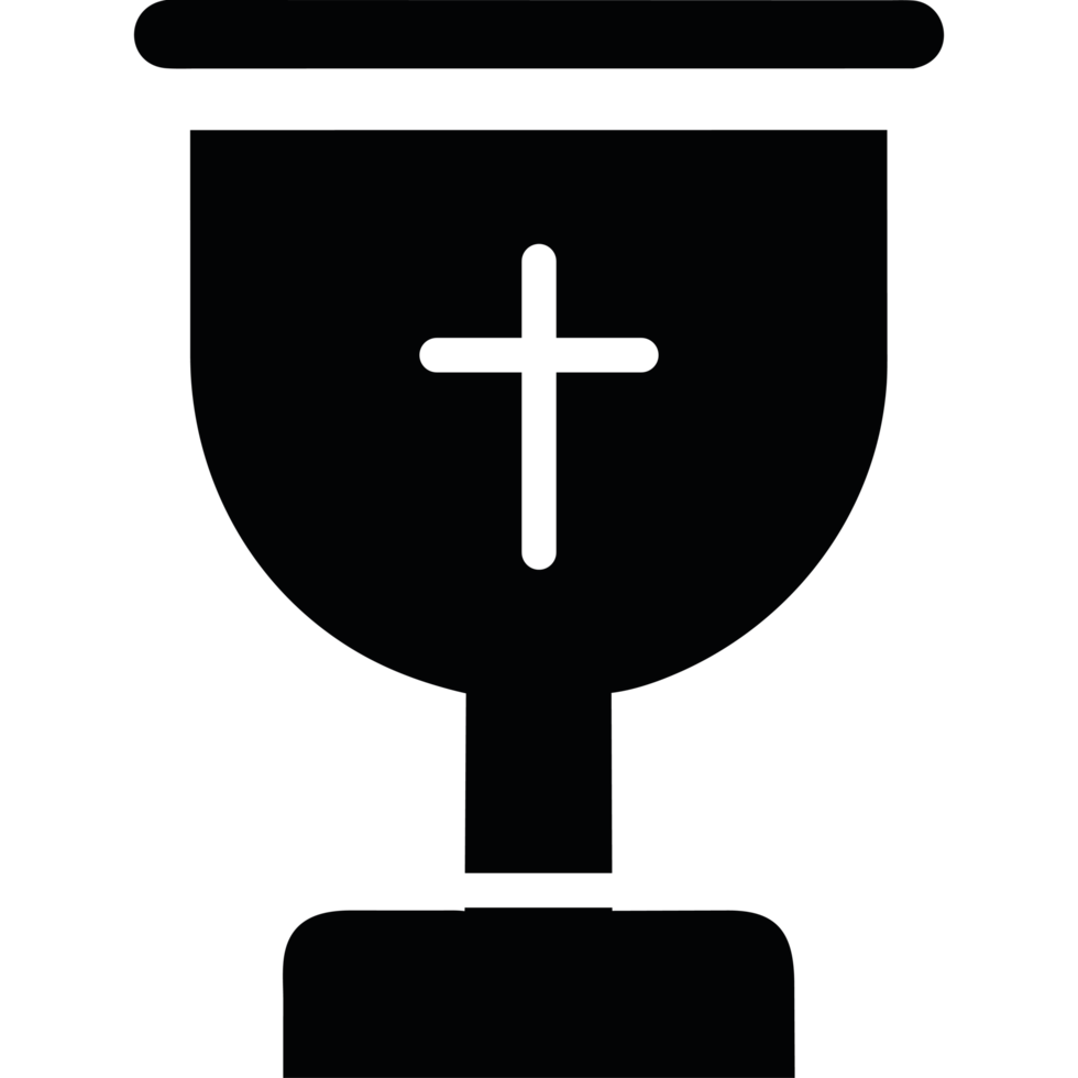 A black and white image of a cup with a cross on it png