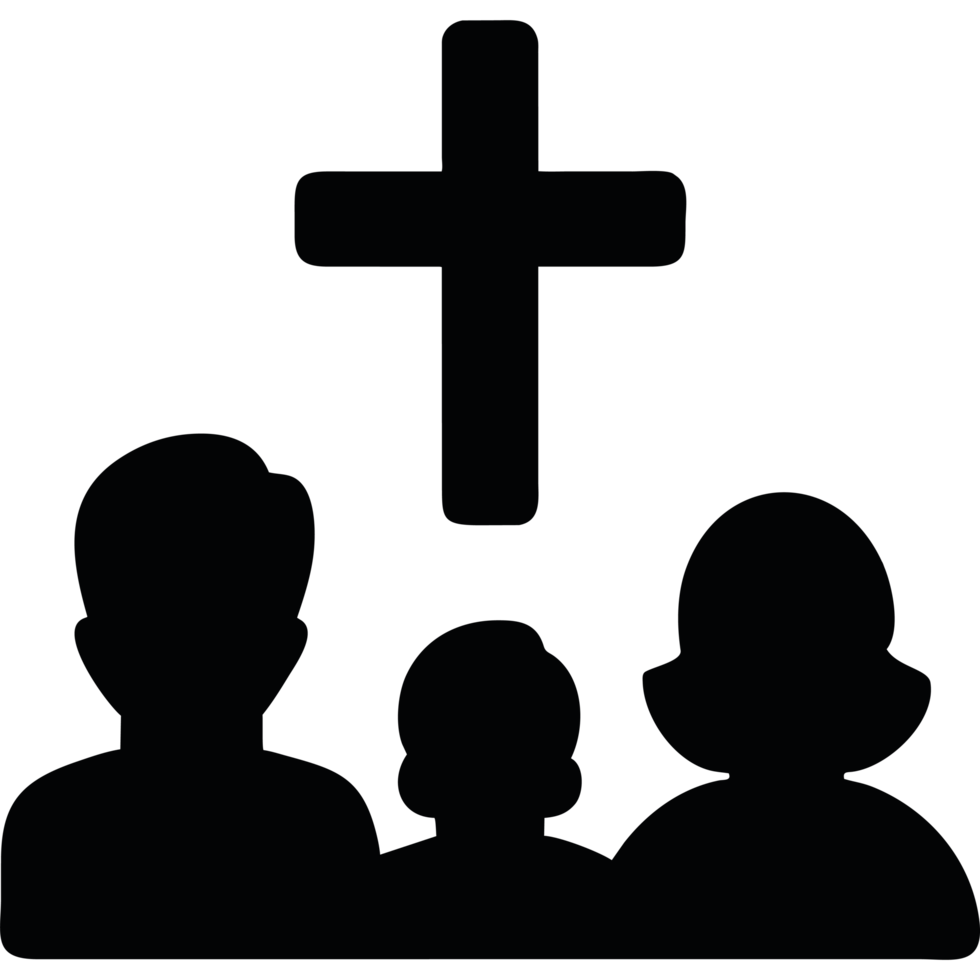 A family with a cross in the middle of the silhouette png