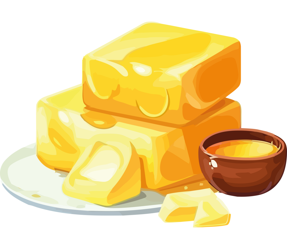 A piece of butter and a bowl of honey png