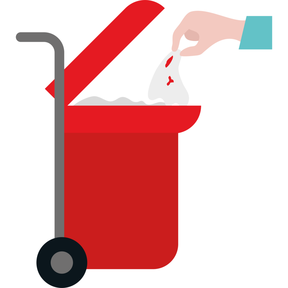 A hand is throwing a piece of paper into a trash can png