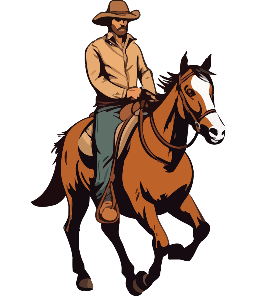 Cowboy riding horse illustration png