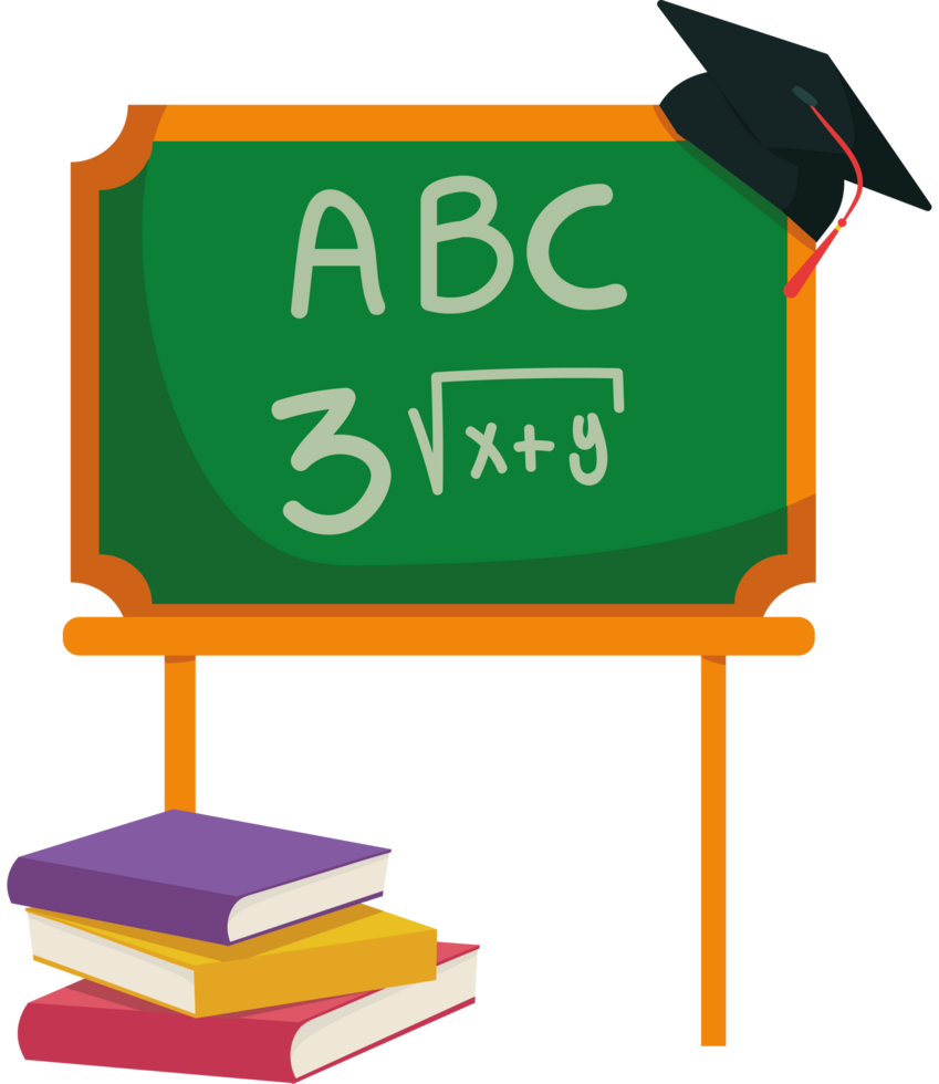 A blackboard with the letters abc and a graduation cap png
