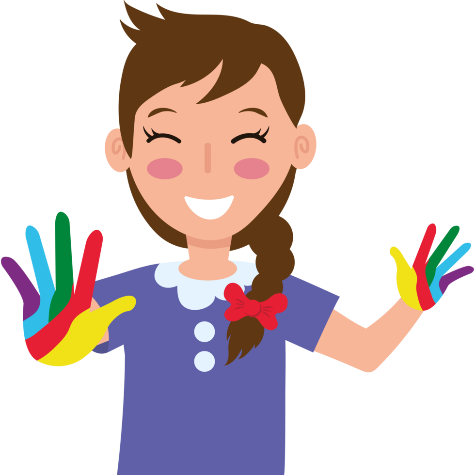 A girl with painted hands holding up her hands png