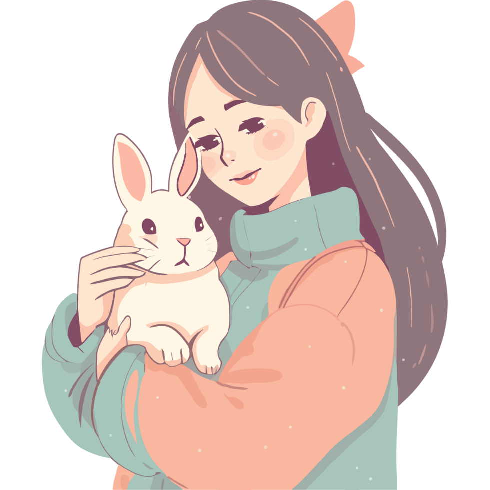 A girl holding a rabbit in her arms png