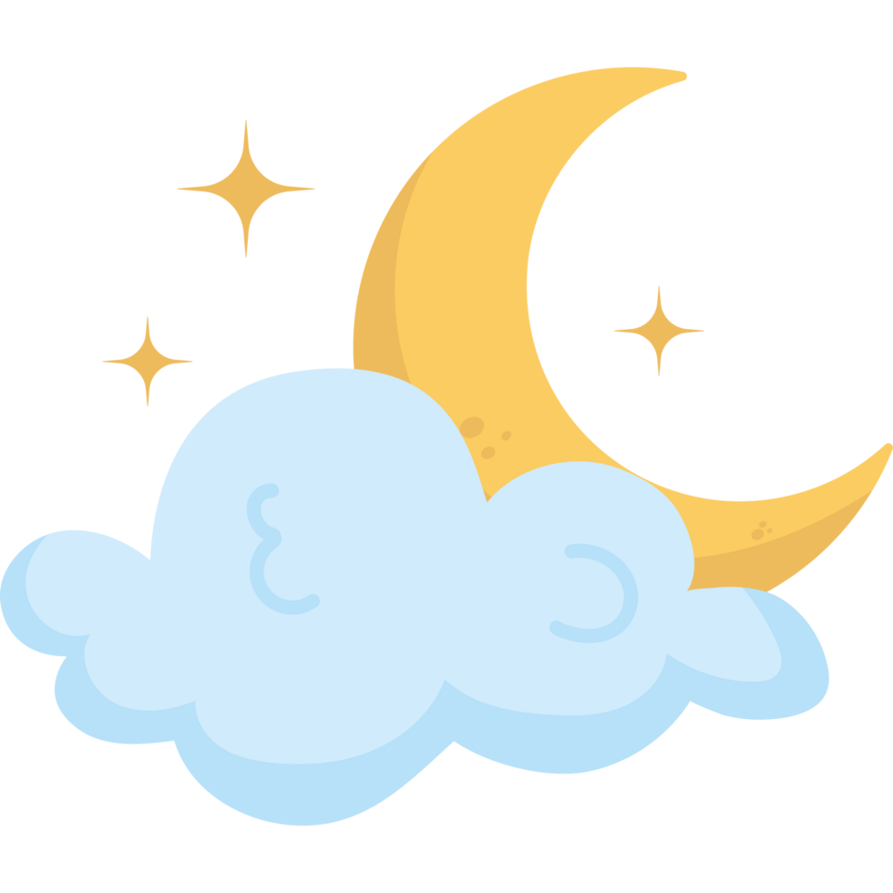 A cartoon cloud with a moon and stars png