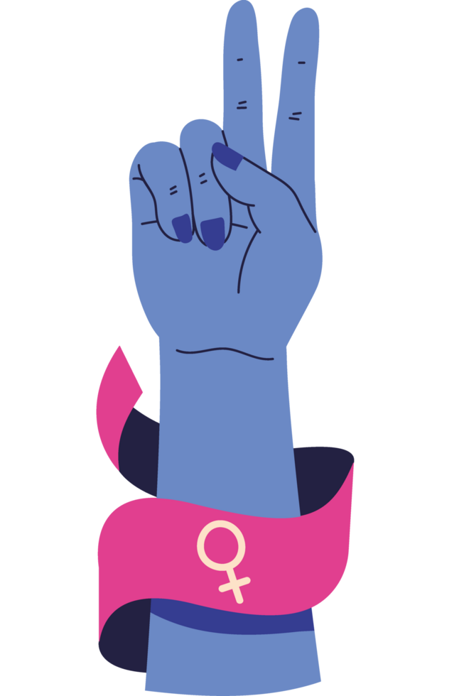 A hand holding a pink ribbon with a female symbol png