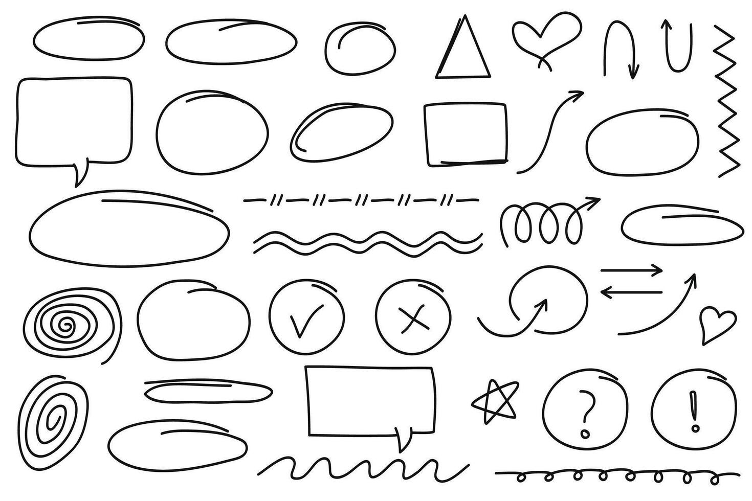 Hand drawn doodle style collection .Hand drawn strokes, line shapes. vector