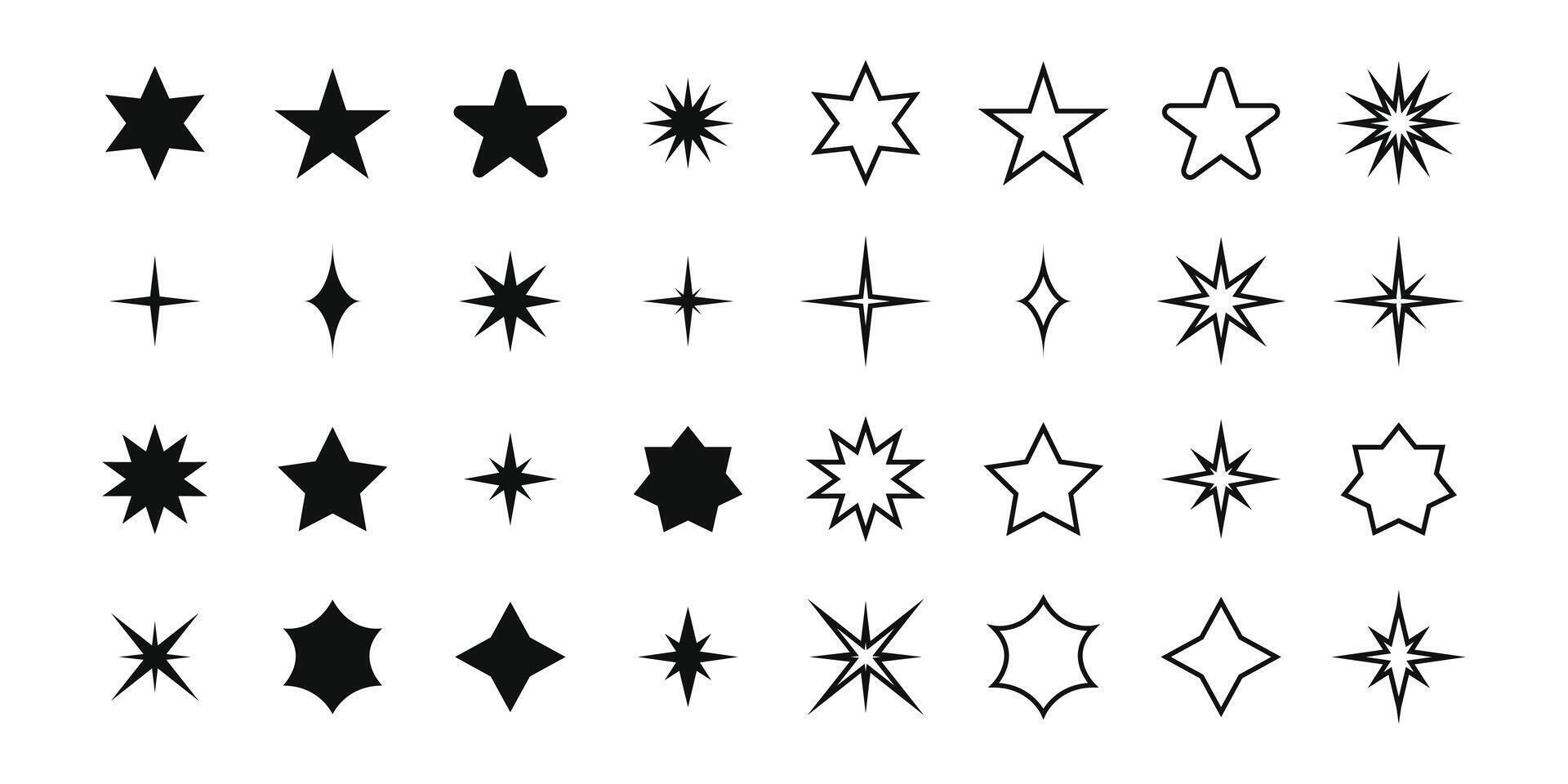 Star icons collections line and glyph style.Illustration featuring a diverse collection of stars. vector