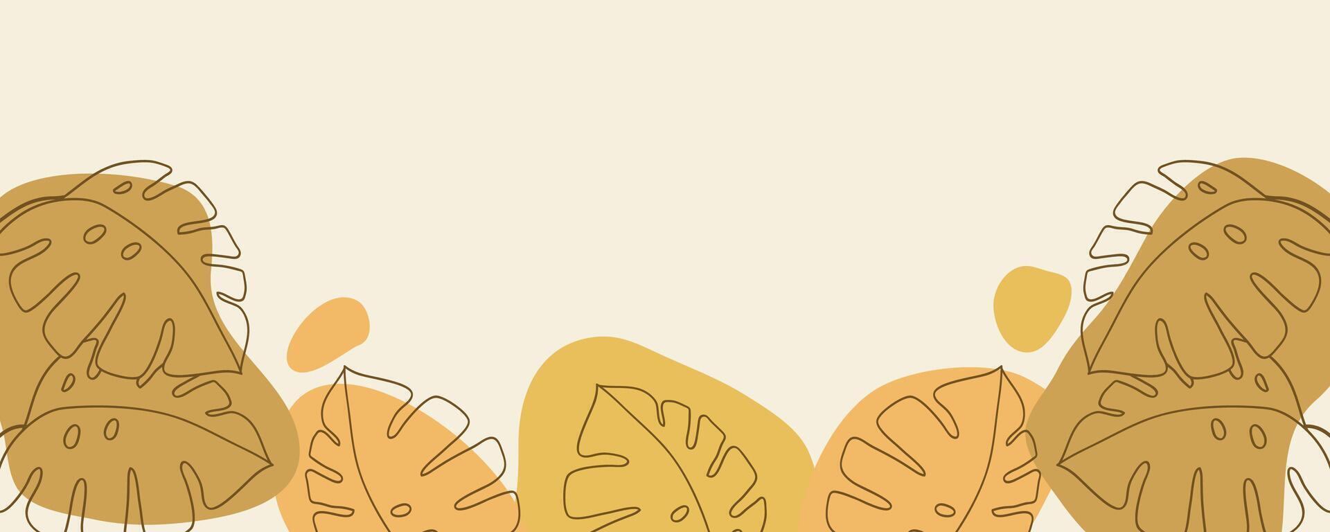 Banner background including Line drawing of leaf monstera Modern boho single line art. vector