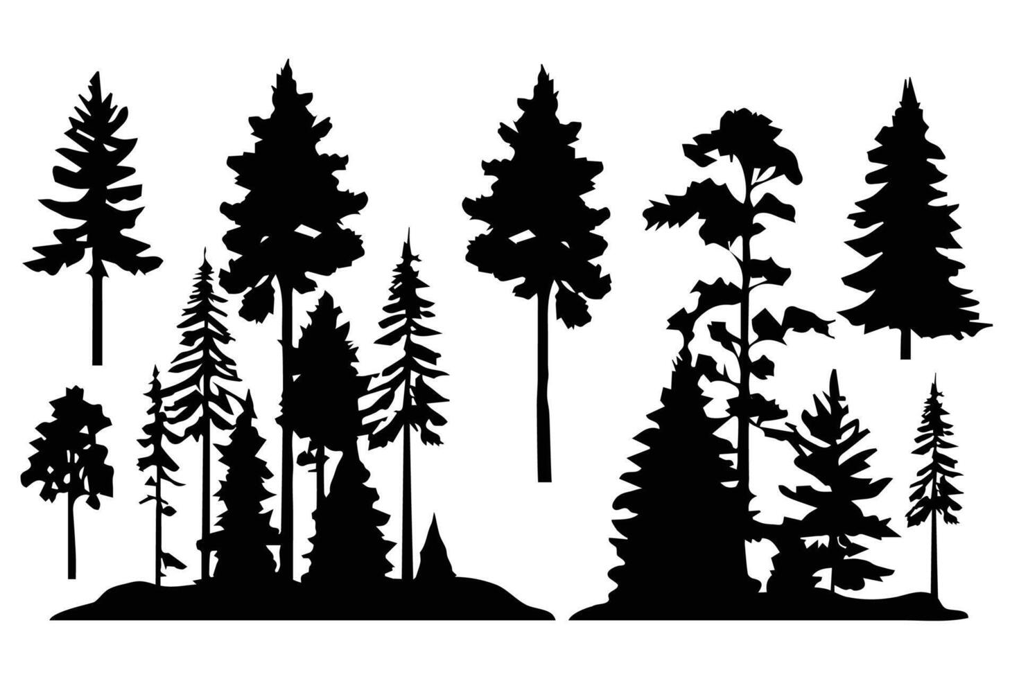 Abstract silhouette various pines trees collection. illustration vector