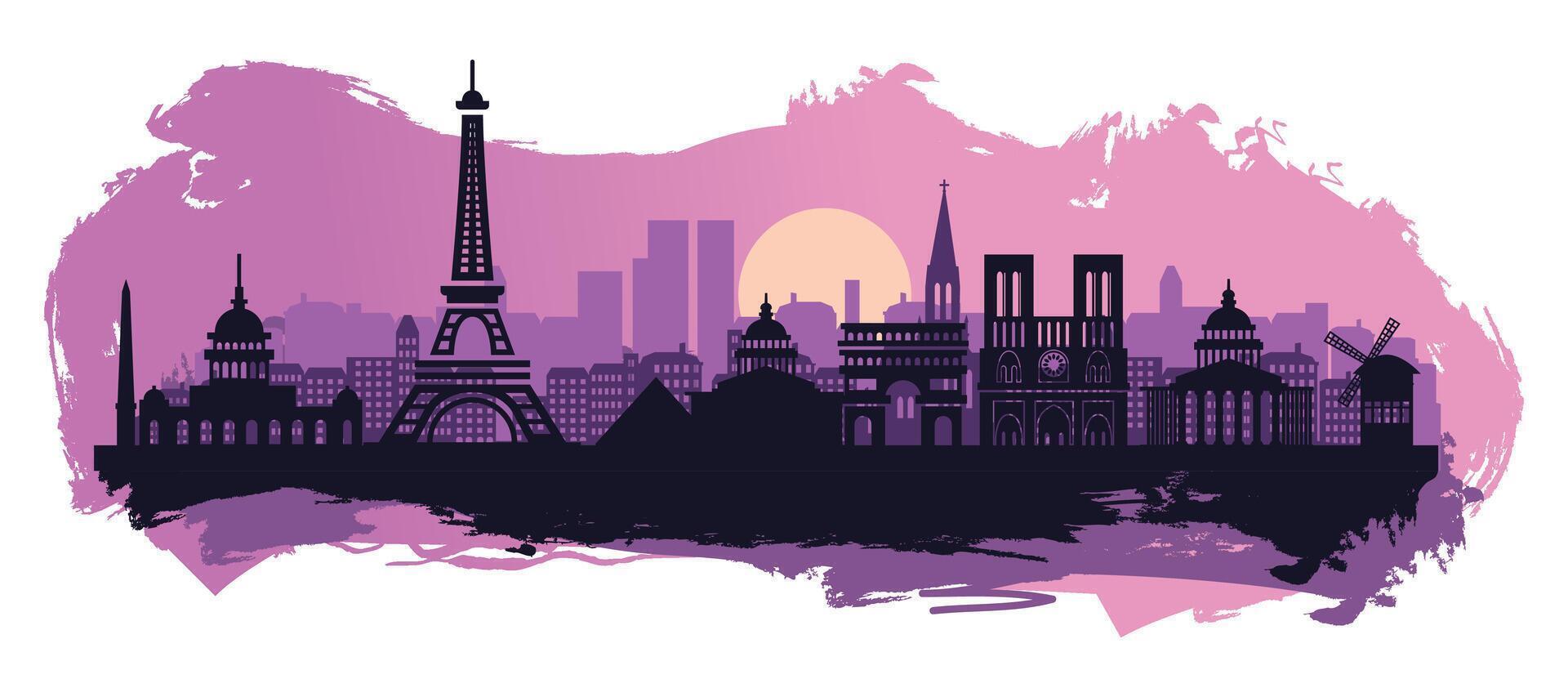 The city of paris is shown in a purple background. illustration vector